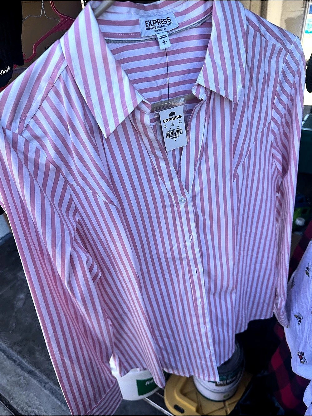 Express Ultimate Essential Shirt Striped Pink & White Small